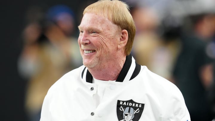 Sep 24, 2023; Paradise, Nevada, USA; Las Vegas Raiders owner Mark Davis walks on to the field before Sep 24, 2023; Paradise, Nevada, USA; Las Vegas Raiders owner Mark Davis walks on to the field before