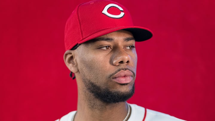 Cincinnati Reds pitcher Hunter Greene (21) during the annual team picture day at the Cincinnati Reds Player Development Complex in Goodyear, Ariz., on Tuesday, Feb. 18, 2025.