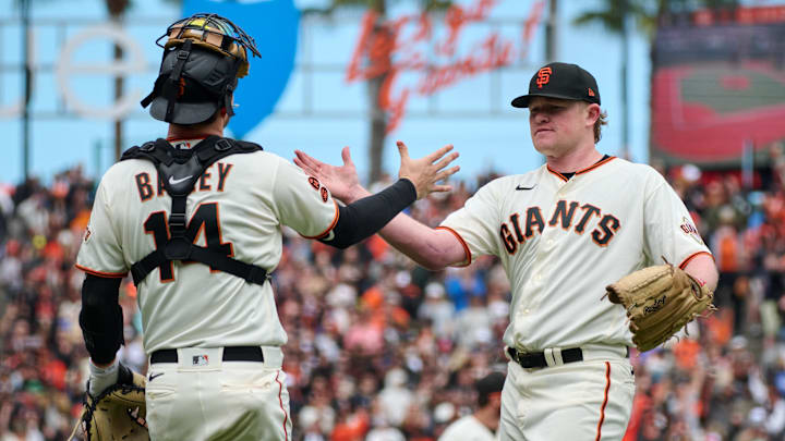 Logan Webb (right) and Patrick Bailey (left) became the first pitcher-catcher battery to receive respective Gold Glove honors in the same season since 2013. 