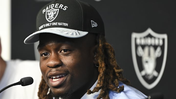 Apr 25, 2025; Henderson, NV, USA; Las Vegas Raiders first round draft pick in the 2025 NFL Draft Ashton Jeanty, speaks to the media at Intermountain Health Performance Center. Mandatory Credit: Candice Ward-Imagn Images Apr 25, 2025; Henderson, NV, USA; Las Vegas Raiders first round draft pick in the 2025 NFL Draft Ashton Jeanty, speaks to the media at Intermountain Health Performance Center. Mandatory Credit: Candice Ward-Imagn Images