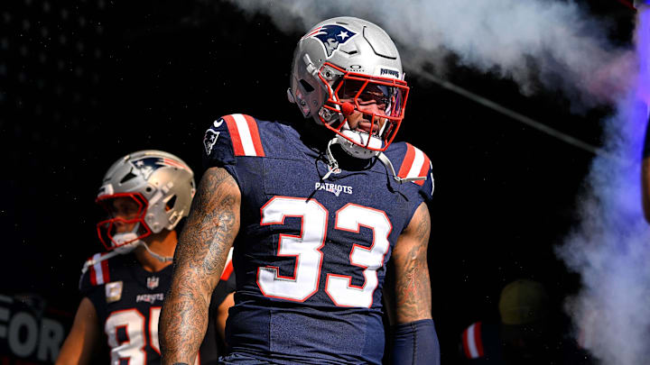 Nov 2, 2025; Foxborough, Massachusetts, USA; New England Patriots linebacker Anfernee Jennings (33) walks out of the player's tunnel before a game against the Atlanta Falcons at Gillette Stadium. Mandatory Credit: Eric Canha-Imagn Images