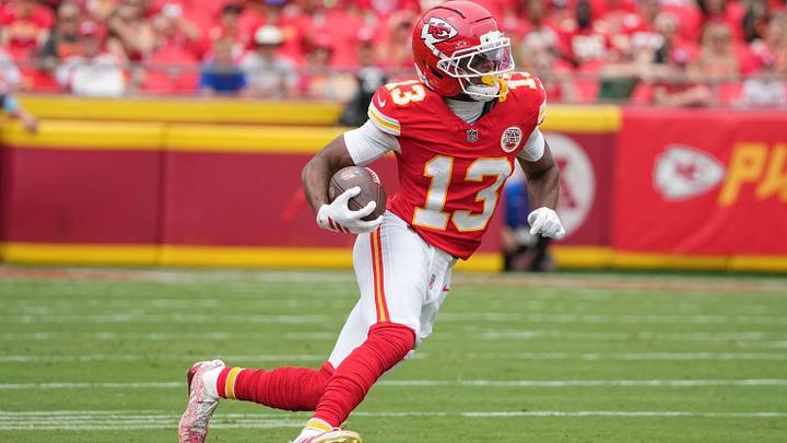 Aug 15, 2026; Kansas City, Missouri, USA; Kansas City Chiefs wide receiver Cyrus Allen (13) runs the ball against the Los Angeles Rams during the first half of the pre season at Arrowhead Stadium. Mandatory Credit: Denny Medley-Imagn Images Aug 15, 2026; Kansas City, Missouri, USA; Kansas City Chiefs wide receiver Cyrus Allen (13) runs the ball against the Los Angeles Rams during the first half of the pre season at Arrowhead Stadium. Mandatory Credit: Denny Medley-Imagn Images