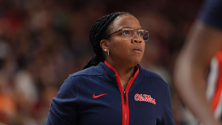 Mar 5, 2026; Greenville, SC, USA;  Mississippi Rebels head coach Yolett McPhee-McCuin during the first half against the Auburn Tigers at Bon Secours Wellness Arena. Mandatory Credit: Jim Dedmon-Imagn Images