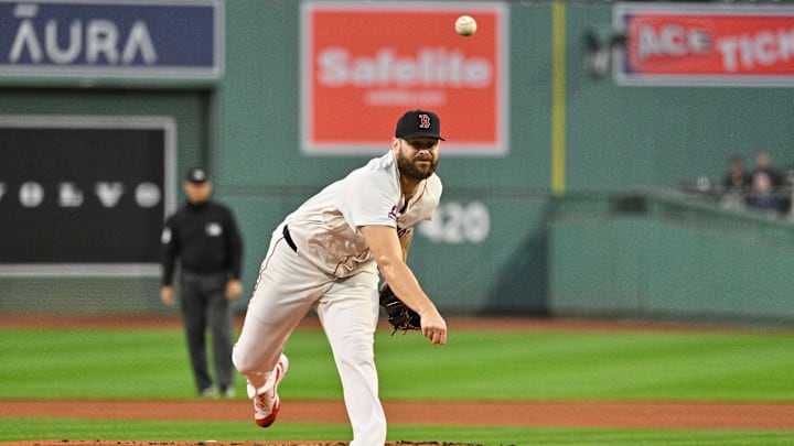 Sep 17, 2025; Boston, Massachusetts, USA; Boston Red Sox starting pitcher Lucas Giolito (54) pitches against the Athletics during the first inning at Fenway Park. Mandatory Credit: Eric Canha-Imagn Images