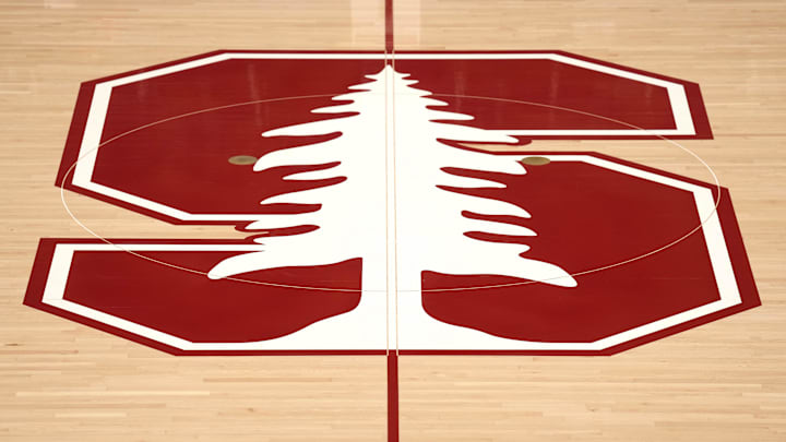 Dec 18, 2022; Stanford, California, USA; A view of the Stanford Cardinal logo at center court before the game against the Tennessee Lady Vols at Maples Pavilion. Mandatory Credit: Darren Yamashita-Imagn Images Dec 18, 2022; Stanford, California, USA; A view of the Stanford Cardinal logo at center court before the game against the Tennessee Lady Vols at Maples Pavilion. Mandatory Credit: Darren Yamashita-Imagn Images