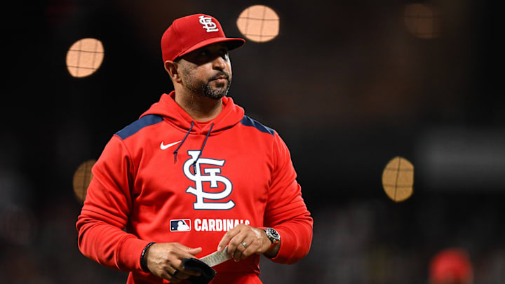 Sep 23, 2025; San Francisco, California, USA; St. Louis Cardinals manager Oliver Marmol walks back to the dugout after a pitching change against the San Francisco Giants during the third inning at Oracle Park. Mandatory Credit: Eakin Howard-Imagn Images Sep 23, 2025; San Francisco, California, USA; St. Louis Cardinals manager Oliver Marmol walks back to the dugout after a pitching change against the San Francisco Giants during the third inning at Oracle Park. Mandatory Credit: Eakin Howard-Imagn Images