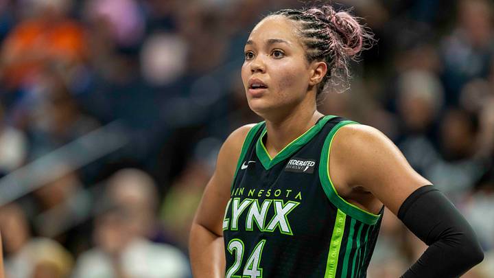 Sep 14, 2025; Minneapolis, Minnesota, USA; Minnesota Lynx forward Napheesa Collier (24) looks on against the Golden State Valkyries in the second half during game one of round one for the 2025 WNBA Playoffs at Target Center. Mandatory Credit: Jesse Johnson-Imagn Images Sep 14, 2025; Minneapolis, Minnesota, USA; Minnesota Lynx forward Napheesa Collier (24) looks on against the Golden State Valkyries in the second half during game one of round one for the 2025 WNBA Playoffs at Target Center. Mandatory Credit: Jesse Johnson-Imagn Images