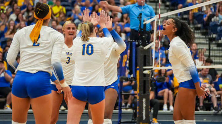 Pitt Volleyball Celebrates a Point 
