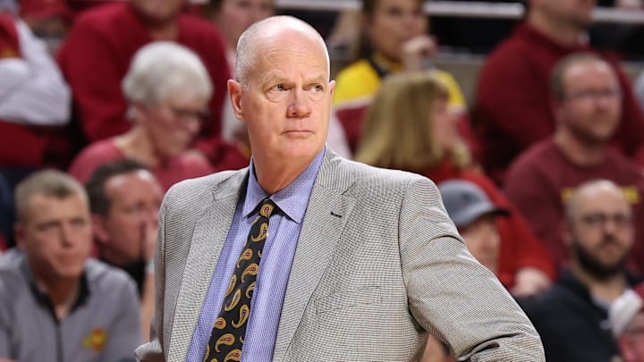 Jan 29, 2026; Ames, Iowa, USA; Colorado Buffaloes head coach Tad Boyle watches his team play the Iowa State Cyclones during the second half at James H. Hilton Coliseum. Mandatory Credit: Reese Strickland-Imagn Images