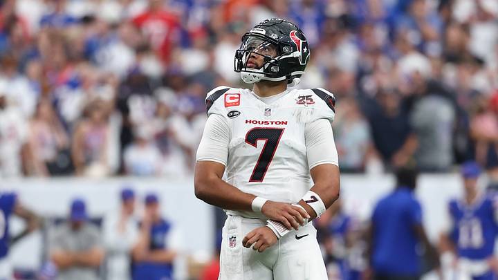 Sep 13, 2026; Houston, Texas, USA; Houston Texans quarterback C.J. Stroud (7) looks up after a play during the game against the Buffalo Bills at Reliant Stadium. Mandatory Credit: Troy Taormina-Imagn Images Sep 13, 2026; Houston, Texas, USA; Houston Texans quarterback C.J. Stroud (7) looks up after a play during the game against the Buffalo Bills at Reliant Stadium. Mandatory Credit: Troy Taormina-Imagn Images