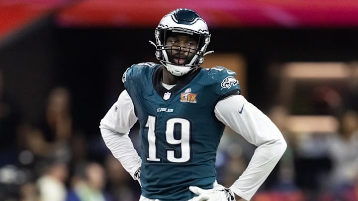 Feb 9, 2025; New Orleans, LA, USA; Philadelphia Eagles linebacker Josh Sweat (19) against the Kansas City Chiefs during Super Bowl LIX at Ceasars Superdome. Mandatory Credit: Mark J. Rebilas-Imagn Images