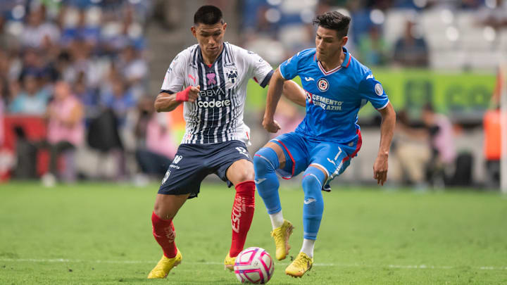 Jesús Gallardo de Rayados y Uriel Antuna de Cruz Azul durante la Liguilla del Apertura 2022.