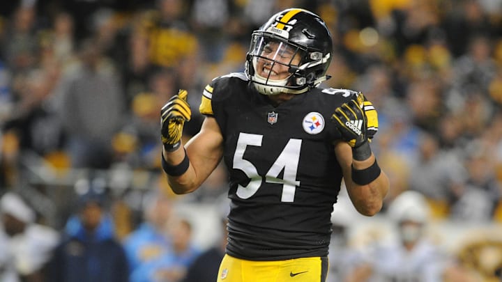 Dec 2, 2018; Pittsburgh, PA, USA;  Pittsburgh Steelers linebacker L.J. Fort (54) reacts after missing an opportunity against the Los Angeles Chargers during the second quarter at Heinz Field. Mandatory Credit: Philip G. Pavely-Imagn Images