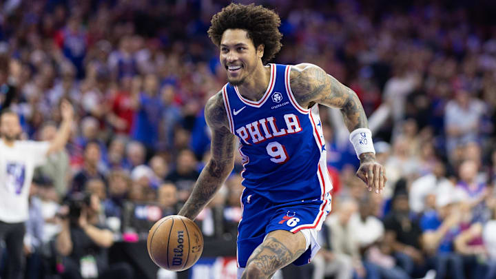 May 2, 2024; Philadelphia, Pennsylvania, USA; Philadelphia 76ers guard Kelly Oubre Jr. (9) in action