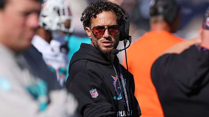 Miami Dolphins head coach Mike McDaniel reacts during the first half against the New England Patriots at Gillette Stadium in Week 5. Miami Dolphins head coach Mike McDaniel reacts during the first half against the New England Patriots at Gillette Stadium in Week 5.