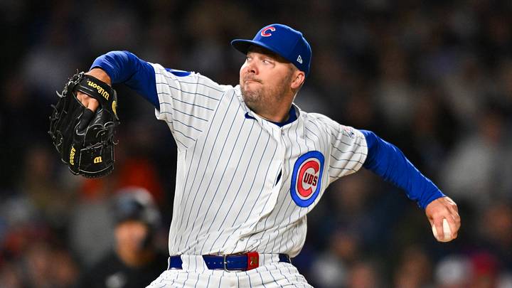 Sep 22, 2026; Chicago, Illinois, USA; Chicago Cubs pitcher Caleb Thielbar (24) pitches against the Miami Marlins during the eleventh inning at Wrigley Field. Mandatory Credit: Patrick Gorski-Imagn Images Sep 22, 2026; Chicago, Illinois, USA; Chicago Cubs pitcher Caleb Thielbar (24) pitches against the Miami Marlins during the eleventh inning at Wrigley Field. Mandatory Credit: Patrick Gorski-Imagn Images