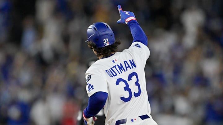 May 15, 2025; Los Angeles, California, USA; Los Angeles Dodgers center fielder James Outman (33) celebrates as he rounds the bases after hitting a solo home run against the Athletics during the sixth inning of the game at Dodger Stadium. Mandatory Credit: Jayne Kamin-Oncea-Imagn Images May 15, 2025; Los Angeles, California, USA; Los Angeles Dodgers center fielder James Outman (33) celebrates as he rounds the bases after hitting a solo home run against the Athletics during the sixth inning of the game at Dodger Stadium. Mandatory Credit: Jayne Kamin-Oncea-Imagn Images