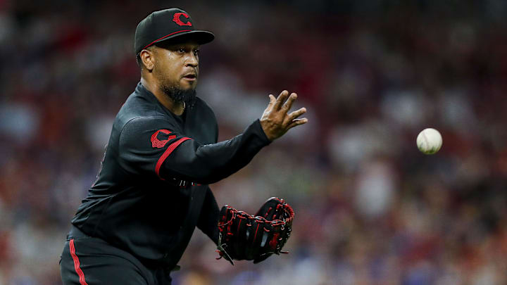 Cincinnati Reds relief pitcher Alexis Diaz (43) throws to first to get Chicago Cubs catcher Yan Gomes (not pictured) out in the ninth inning at Great American Ball Park. 