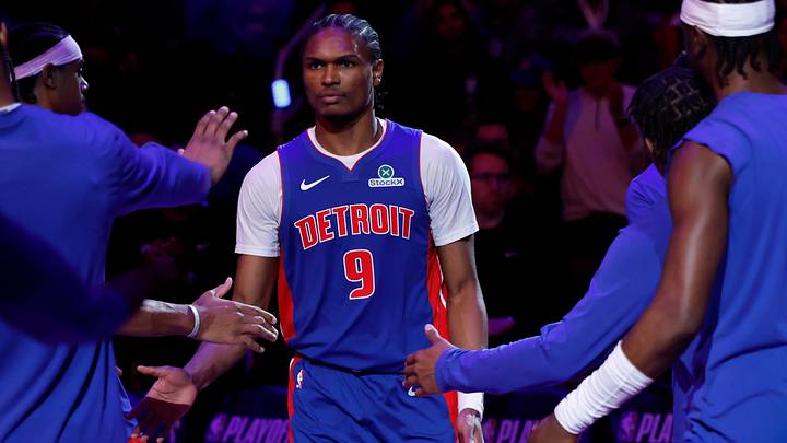 May 13, 2026; Detroit, Michigan, USA; Detroit Pistons guard Ausar Thompson (9) during player introductions before the game against the Cleveland Cavaliers during game five of the second round of the 2026 NBA Playoffs at Little Caesars Arena. Mandatory Credit: Rick Osentoski-Imagn Images May 13, 2026; Detroit, Michigan, USA; Detroit Pistons guard Ausar Thompson (9) during player introductions before the game against the Cleveland Cavaliers during game five of the second round of the 2026 NBA Playoffs at Little Caesars Arena. Mandatory Credit: Rick Osentoski-Imagn Images