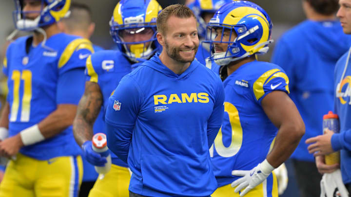 Jan 4, 2026; Inglewood, California, USA; Los Angeles Rams head coach Sean McVay on the field prior to a game against the Arizona Cardinals at SoFi Stadium. Mandatory Credit: Jayne Kamin-Oncea-Imagn Images Jan 4, 2026; Inglewood, California, USA; Los Angeles Rams head coach Sean McVay on the field prior to a game against the Arizona Cardinals at SoFi Stadium. Mandatory Credit: Jayne Kamin-Oncea-Imagn Images