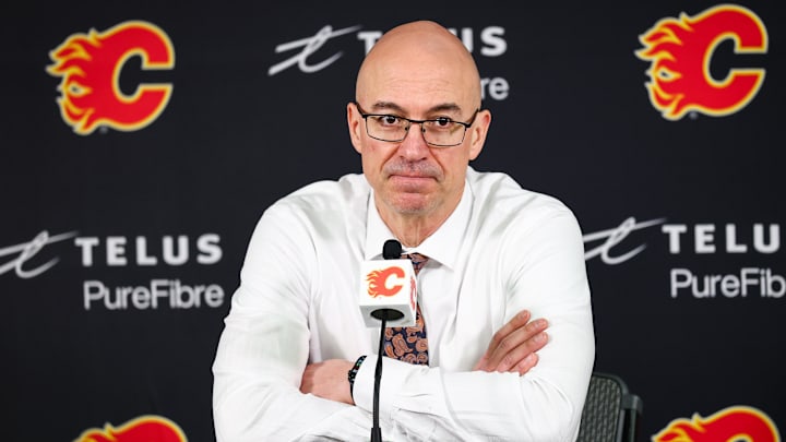 Jan 21, 2026; Calgary, Alberta, CAN; Calgary Flames head coach Ryan Huska during interview after the game between the Calgary Flames and the Pittsburgh Penguins at Scotiabank Saddledome. Mandatory Credit: Sergei Belski-Imagn Images Jan 21, 2026; Calgary, Alberta, CAN; Calgary Flames head coach Ryan Huska during interview after the game between the Calgary Flames and the Pittsburgh Penguins at Scotiabank Saddledome. Mandatory Credit: Sergei Belski-Imagn Images
