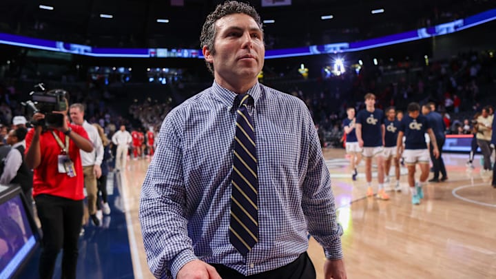 Georgia Tech Yellow Jackets head coach Josh Pastner after a victory against the Louisville Cardinals at McCamish Pavilion. Mandatory Credit: Brett Davis-Imagn Images
