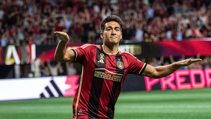 Atlanta United forward Tyler Wolff (28) celebrates the goal  