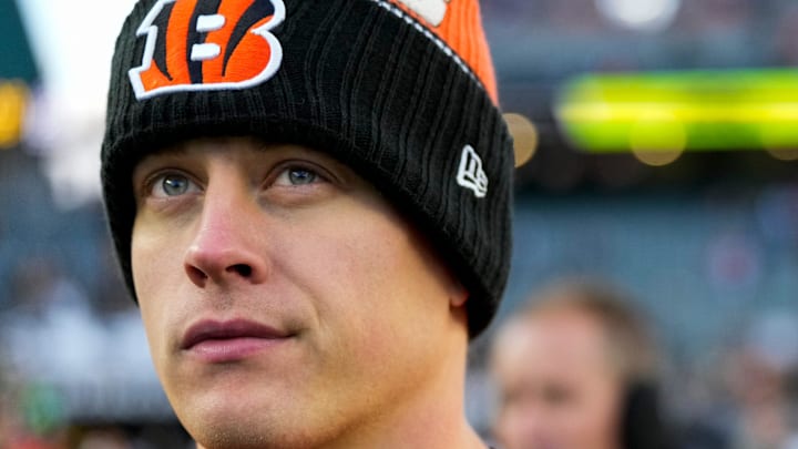 Cincinnati Bengals quarterback Joe Burrow (9) walks for the locker room after the fourth quarter of the NFL Week 13 game between the Cincinnati Bengals and the Pittsburgh Steelers at Paycor Stadium in downtown Cincinnati on Sunday, Dec. 1, 2024. The Steelers won 44-38. Cincinnati Bengals quarterback Joe Burrow (9) walks for the locker room after the fourth quarter of the NFL Week 13 game between the Cincinnati Bengals and the Pittsburgh Steelers at Paycor Stadium in downtown Cincinnati on Sunday, Dec. 1, 2024. The Steelers won 44-38.