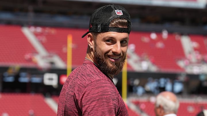 Oct 6, 2024; Santa Clara, California, USA; San Francisco 49ers wide receiver Ricky Pearsall walks on the field before the game against the Arizona Cardinals at Levi's Stadium. Mandatory Credit: Darren Yamashita-Imagn Images Oct 6, 2024; Santa Clara, California, USA; San Francisco 49ers wide receiver Ricky Pearsall walks on the field before the game against the Arizona Cardinals at Levi's Stadium. Mandatory Credit: Darren Yamashita-Imagn Images
