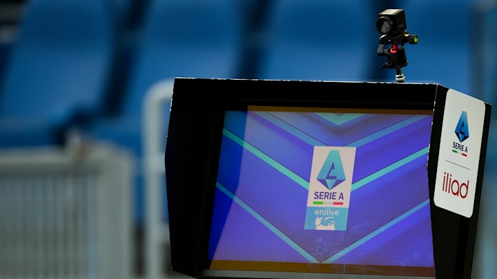 The VAR (Video Assistant Referee) monitor with Serie A...
