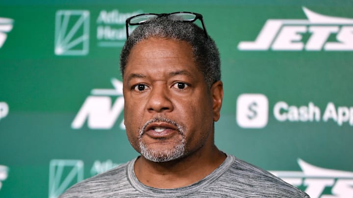 Jun 11, 2025; Florham Park, NY, USA; New York Jets defensive coordinator Steve Wilks speaks at a press conference during minicamp at Atlantic Health Jets Training Center. Mandatory Credit: John Jones-Imagn Images Jun 11, 2025; Florham Park, NY, USA; New York Jets defensive coordinator Steve Wilks speaks at a press conference during minicamp at Atlantic Health Jets Training Center. Mandatory Credit: John Jones-Imagn Images