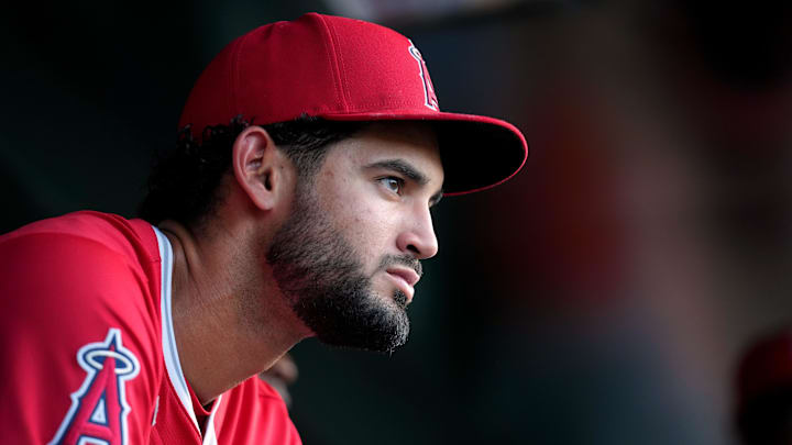 May 21, 2025; West Sacramento, California, USA; Los Angeles Angels center fielder Matthew Lugo (15) sits in the dugout before a game against the Athletics at Sutter Health Park. Mandatory Credit: Cary Edmondson-Imagn Images May 21, 2025; West Sacramento, California, USA; Los Angeles Angels center fielder Matthew Lugo (15) sits in the dugout before a game against the Athletics at Sutter Health Park. Mandatory Credit: Cary Edmondson-Imagn Images