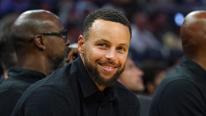 Golden State Warriors guard Stephen Curry smiles on Oct 30, 2024.
