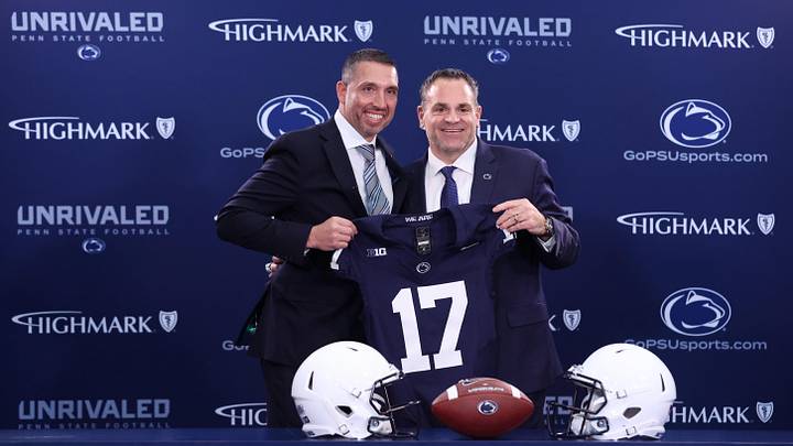 Penn State Nittany Lions football coach Matt Campbell, left, and Athletic Director Pat Kraft pose for a photo at Beaver Stadium. Penn State Nittany Lions football coach Matt Campbell, left, and Athletic Director Pat Kraft pose for a photo at Beaver Stadium.