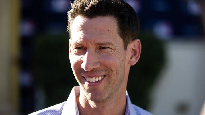 Nov 7, 2023; Scottsdale, AZ, USA; Boston Red Six chief baseball officer Craig Breslow speaks to the media during the MLB General Manager's Meetings at Omni Scottsdale Resort & Spa. Mandatory Credit: Mark J. Rebilas-Imagn Images Nov 7, 2023; Scottsdale, AZ, USA; Boston Red Six chief baseball officer Craig Breslow speaks to the media during the MLB General Manager's Meetings at Omni Scottsdale Resort & Spa. Mandatory Credit: Mark J. Rebilas-Imagn Images