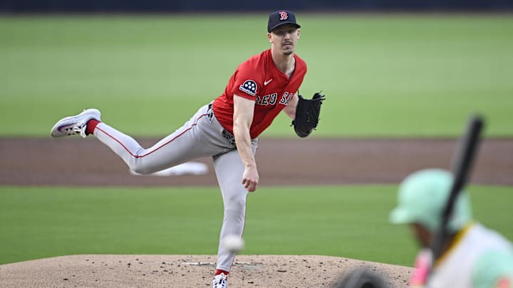 Aug 8, 2025; San Diego, California, USA; Boston Red Sox starting pitcher Walker Buehler (0) delivers during the first inning against the San Diego Padres at Petco Park. Mandatory Credit: Denis Poroy-Imagn Images Aug 8, 2025; San Diego, California, USA; Boston Red Sox starting pitcher Walker Buehler (0) delivers during the first inning against the San Diego Padres at Petco Park. Mandatory Credit: Denis Poroy-Imagn Images