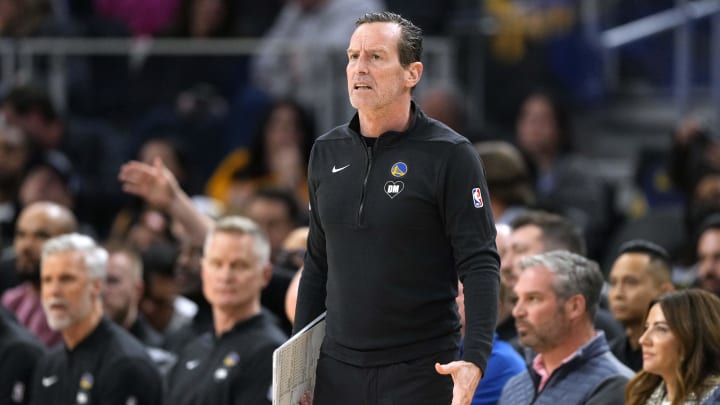 Jan 27, 2024; San Francisco, California, USA; Golden State Warriors assistant coach Kenny Atkinson during the fourth quarter against the Los Angeles Lakers at Chase Center. Mandatory Credit: Darren Yamashita-USA TODAY Sports