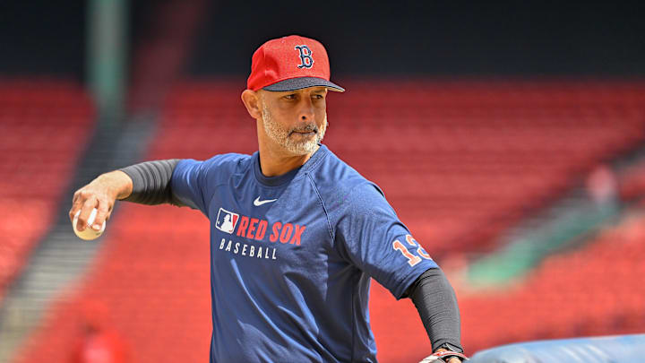Apr 10, 2025; Boston, Massachusetts, USA; Boston Red Sox manager Alex Cora (13) pitches balls during batting practice before a game against the Toronto Blue Jays at Fenway Park. Mandatory Credit: Eric Canha-Imagn Images Apr 10, 2025; Boston, Massachusetts, USA; Boston Red Sox manager Alex Cora (13) pitches balls during batting practice before a game against the Toronto Blue Jays at Fenway Park. Mandatory Credit: Eric Canha-Imagn Images