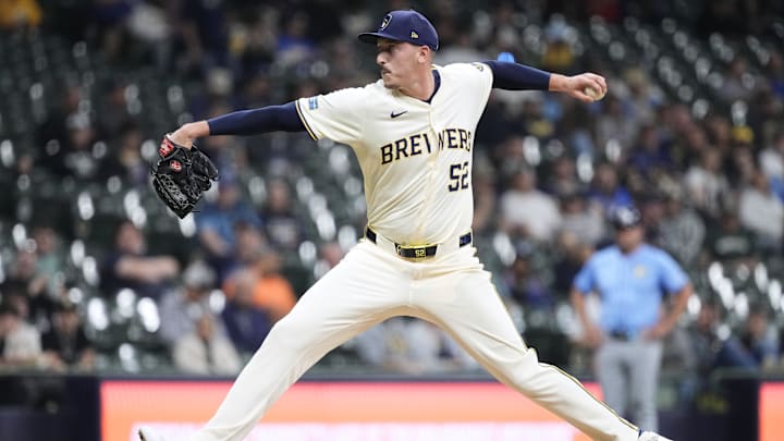 Apr 29, 2024; Milwaukee, Wisconsin, USA;  Milwaukee Brewers pitcher Bryan Hudson (52) throws a pitch