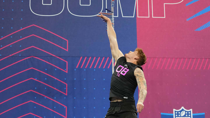 New heights: After a vertical leap of 39 inches at the NFL combine and the best 40-yard dash time among tight ends at 4.63, the Los Angeles Rams picked Terrance Ferguson in the second round Friday night.