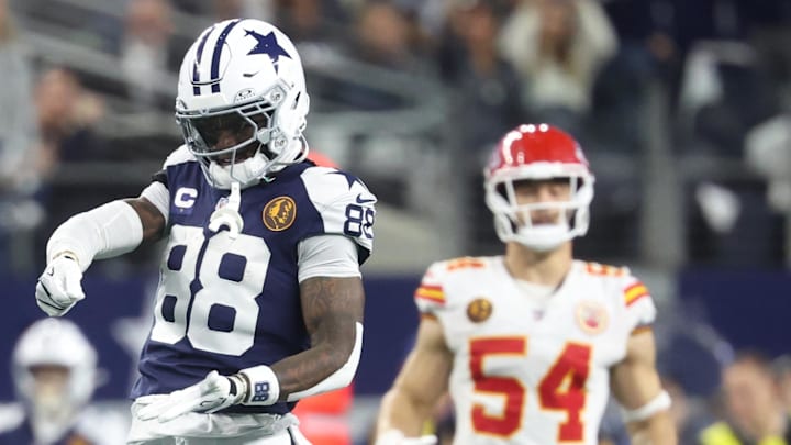 Nov 27, 2025; Arlington, Texas, USA; Dallas Cowboys wide receiver CeeDee Lamb (88) celebrates after catching a pass against the Kansas City Chiefs during the fourth quarter at AT&T Stadium. Mandatory Credit: Kevin Jairaj-Imagn Images