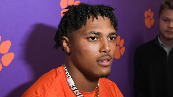Clemson defensive end T.J. Parker during a post game interview after the game with NC State at Memorial Stadium Saturday, Sep 21, 2024 in Clemson, South Carolina, USA.
