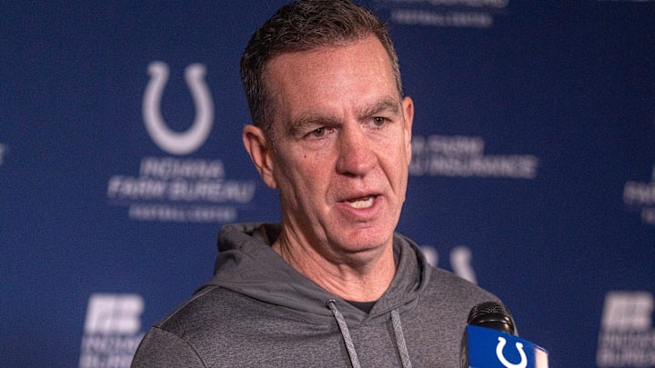 New Indianapolis Colts Defensive Coordinator Lou Anarumo speaks during a press conference Thursday, Jan. 23, 2025 at the Colts practice facility, the Indiana Farm Bureau Football Center.