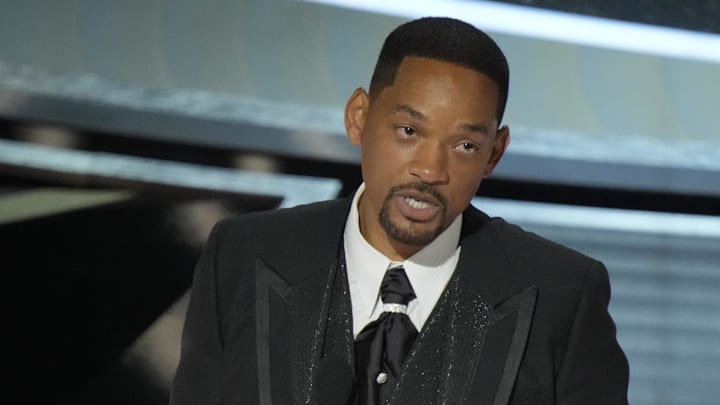 Mar 27, 2022; Los Angeles, CA, USA;  Will Smith accepts the award for best actor in a leading role in for his performance in \"King Richard\" during the 94th Academy Awards at the Dolby Theatre. Mandatory Credit: Robert Hanashiro-USA TODAY