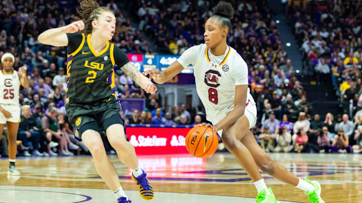 Joyce Edwards 8, LSU Tigers Women’s Basketball take on the South Carolina Gamecocks at the Pete Maravich Assembly Center in Baton Rouge, LA. Saturday, Feb. 14, 2026. Joyce Edwards 8, LSU Tigers Women’s Basketball take on the South Carolina Gamecocks at the Pete Maravich Assembly Center in Baton Rouge, LA. Saturday, Feb. 14, 2026.