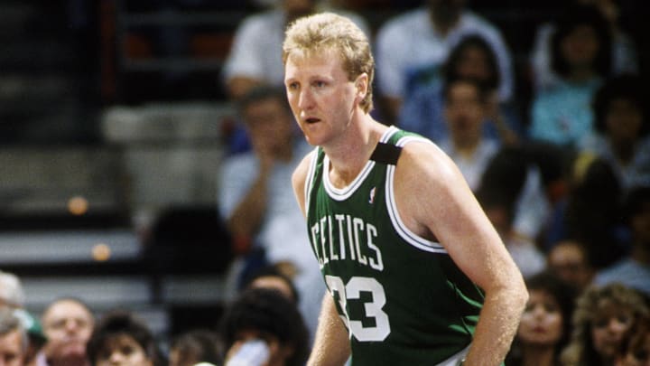 Jan 17, 1990; Orlando, FL, USA; FILE PHOTO: Boston Celtics forward Larry Bird (33) in action against the Orlando Magic at the Orlando Arena. Mandatory Credit: Imagn Images