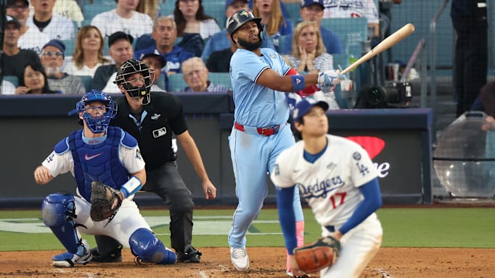Vladimir Guerrero Jr's two-run home run in Game 4 of the World Series was the go-ahead home run while trailing for the Blue Jays in the postseason. Vladimir Guerrero Jr's two-run home run in Game 4 of the World Series was the go-ahead home run while trailing for the Blue Jays in the postseason.