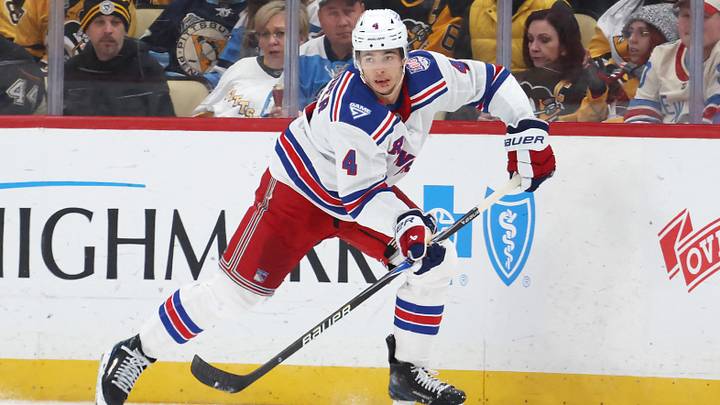 Jan 31, 2026; Pittsburgh, Pennsylvania, USA; New York Rangers defenseman Braden Schneider (4) moves the puck against the Pittsburgh Penguins during the second period at PPG Paints Arena. Mandatory Credit: Charles LeClaire-Imagn Images Jan 31, 2026; Pittsburgh, Pennsylvania, USA; New York Rangers defenseman Braden Schneider (4) moves the puck against the Pittsburgh Penguins during the second period at PPG Paints Arena. Mandatory Credit: Charles LeClaire-Imagn Images