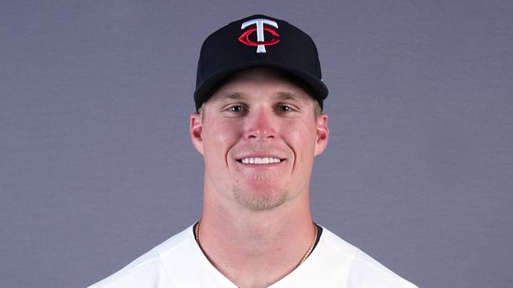 Feb 19, 2026; Lee County, FL, USA; Minnesota Twins center fielder Walker Jenkins (75) poses during photo day at Hammond Stadium. Mandatory Credit: Jim Rassol-Imagn Images