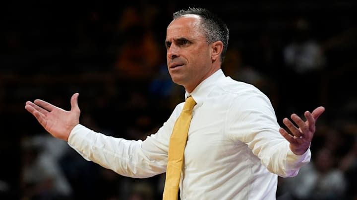 Iowa head coach Ben McCollum reacts during a basketball game against the Southeast Missouri Red Hawks Nov. 18, 2025 at Carver-Hawkeye Arena in Iowa City, Iowa. Iowa head coach Ben McCollum reacts during a basketball game against the Southeast Missouri Red Hawks Nov. 18, 2025 at Carver-Hawkeye Arena in Iowa City, Iowa.